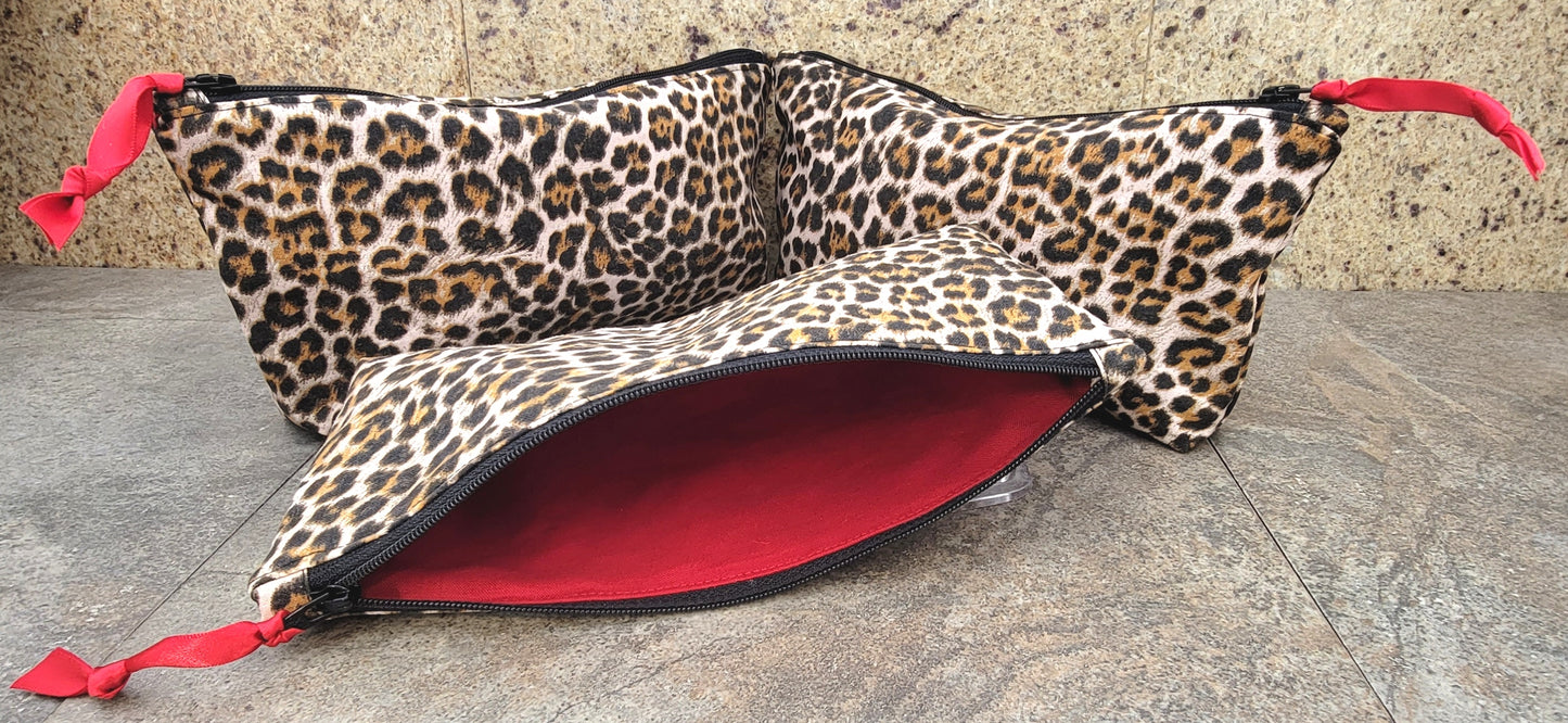 Super Cute Hand Made In The U.S.A. Leopard Print Tote Bag Red Lining - 3 Sizes