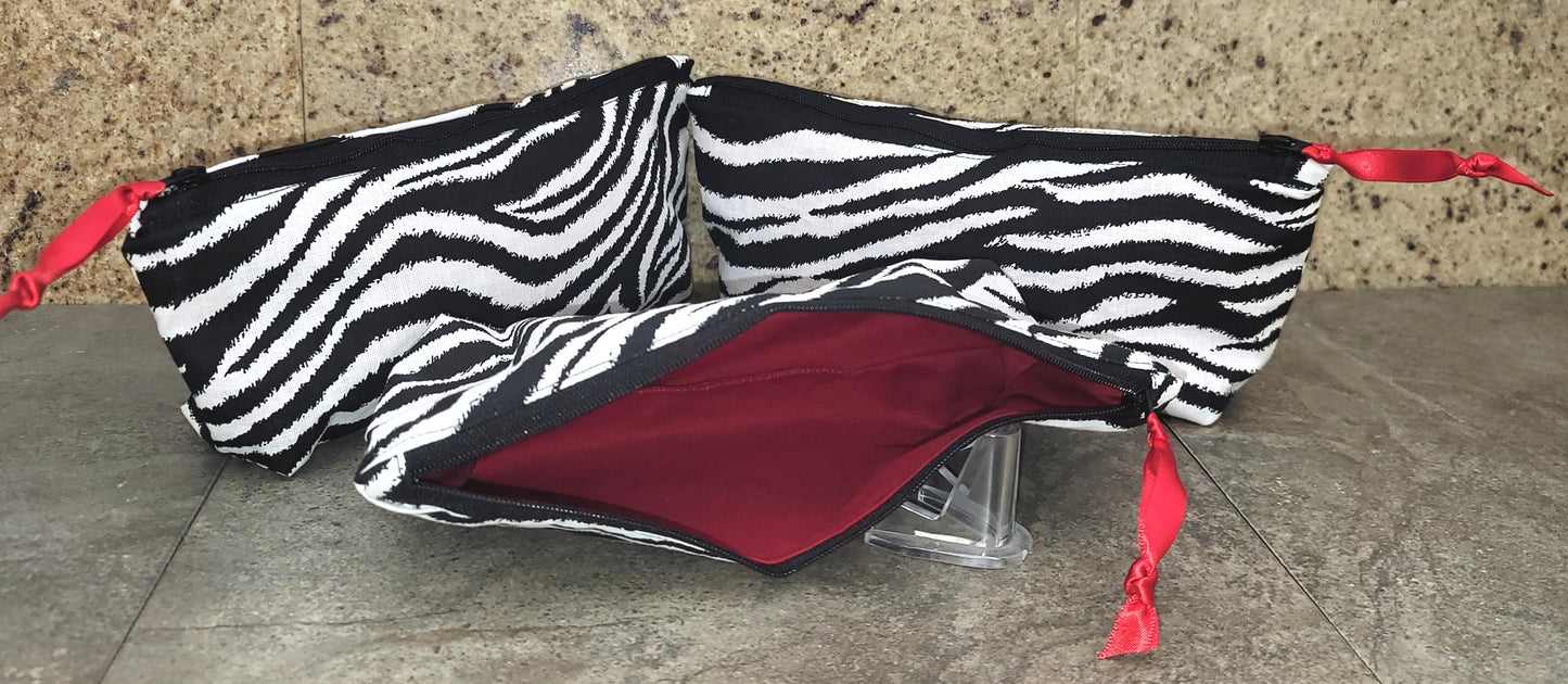 Super Cute Hand Made In The U.S.A. Zebra Print Tote Bag Red Lining - 2 Sizes
