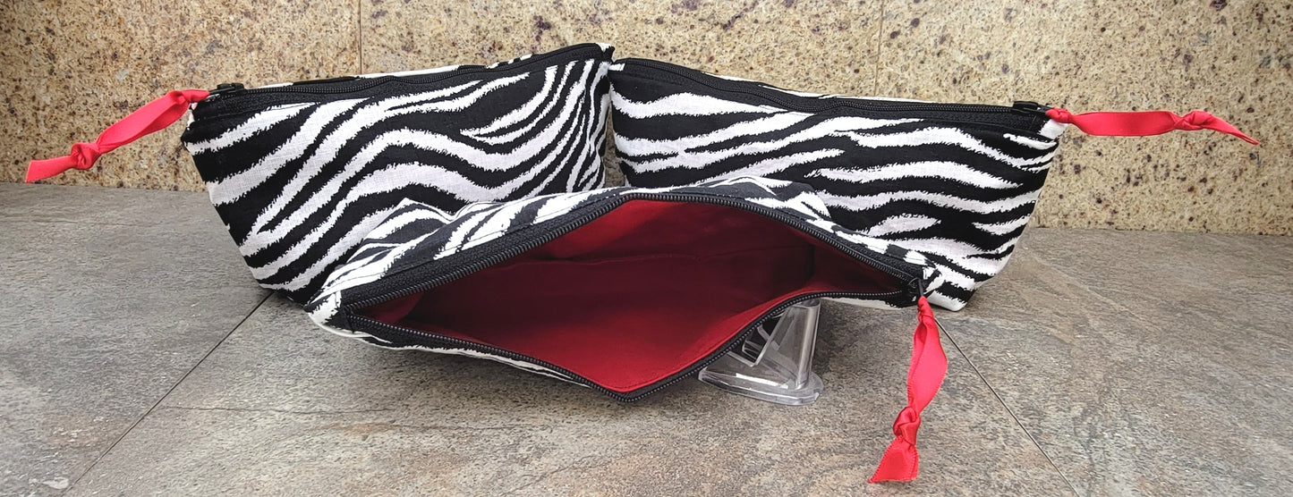 Super Cute Hand Made In The U.S.A. Zebra Print Tote Bag Red Lining - 2 Sizes