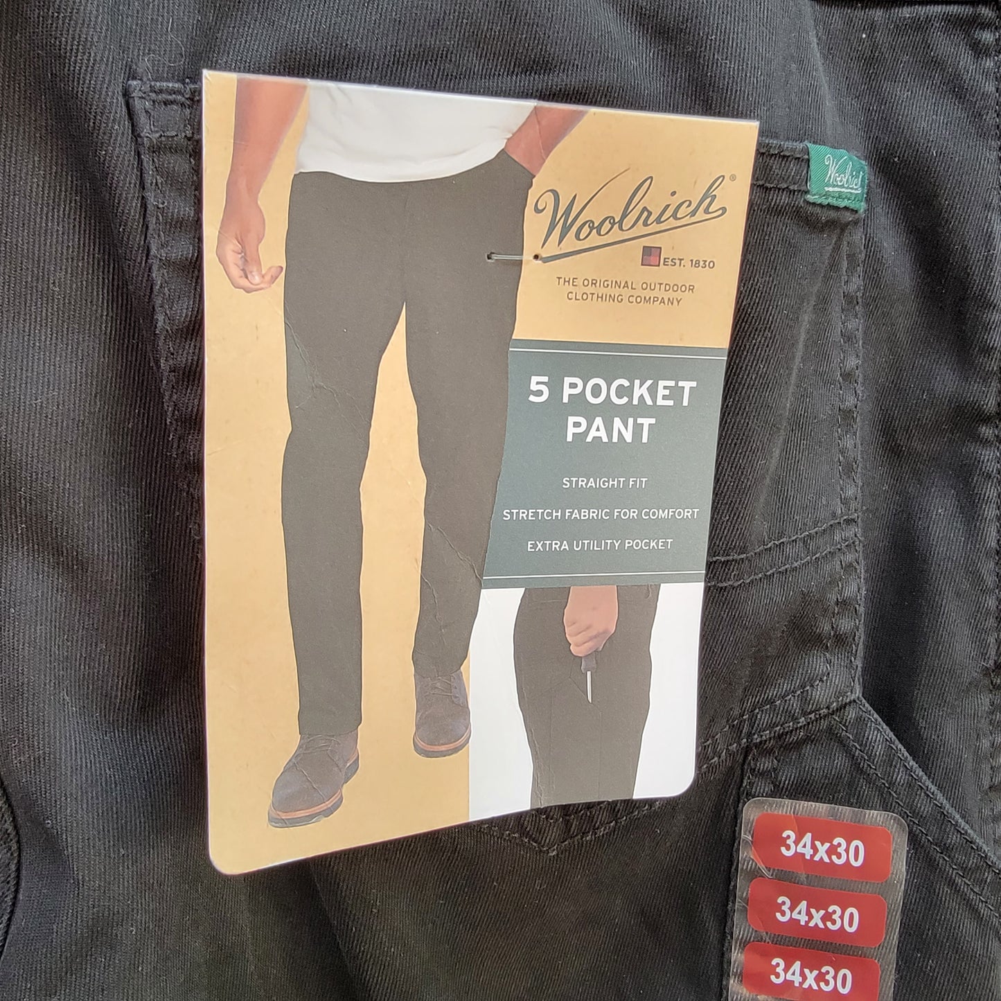 Woolrich Men's 5 Pocket Pant, Color Caviar, Size 34X30, Retail $98.00 New with Tags