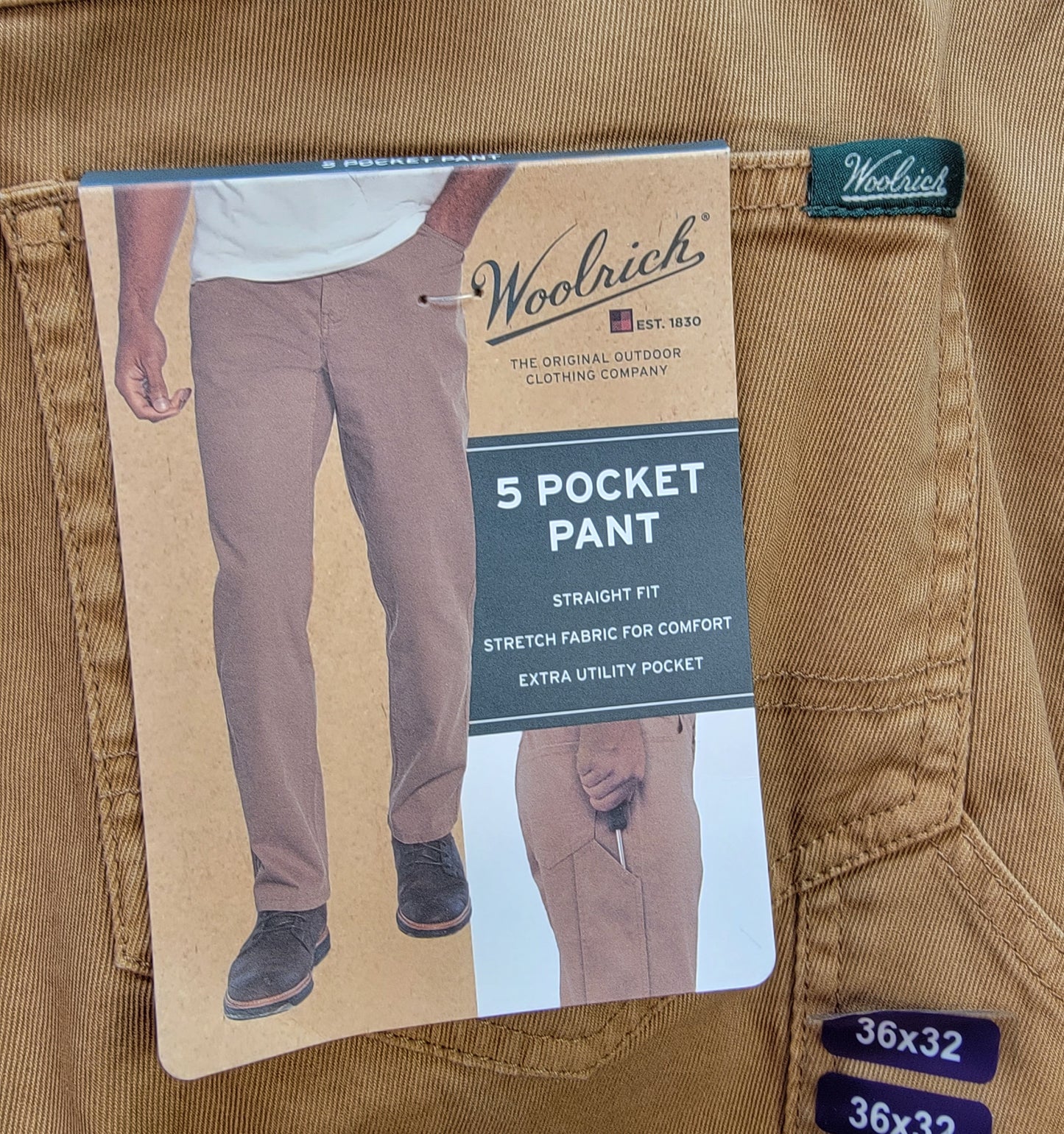 Woolrich Men's 5 Pocket Pant, Color Otter, Size 36X32 Retail $98.00 New with Tags