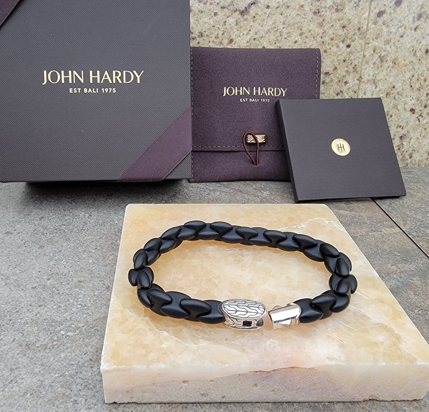 John Hardy Batu Classic Chain Silver Station On Black Agate Bracelet - DISCONTINUED