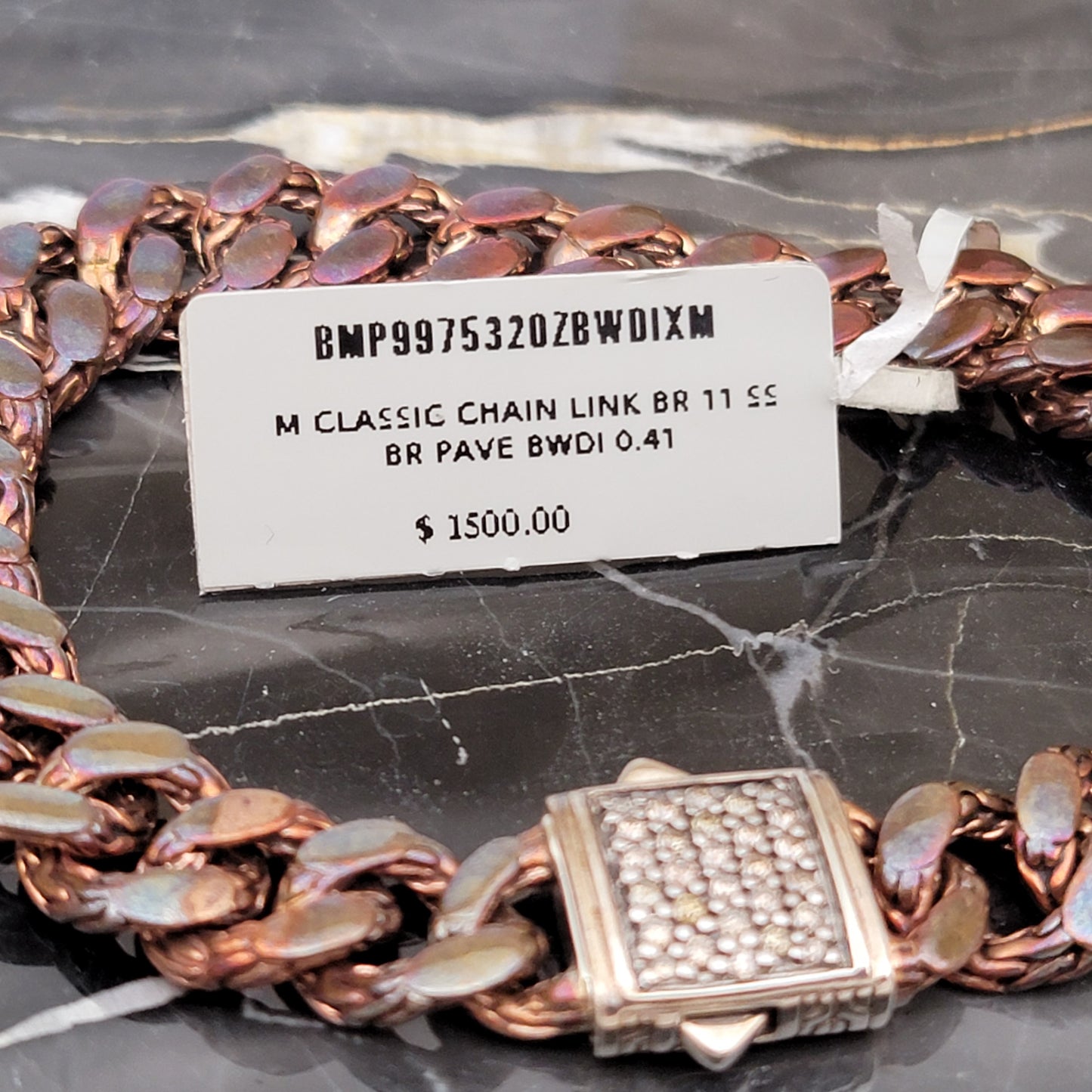 John Hardy Men's Diamond, Silver, and Bronze Links Bracelet - New with Tags