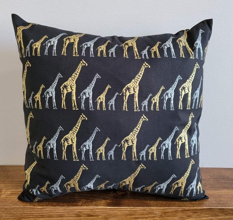 Giraffe Pillow Cover Handmade in USA Black Back with 18" x 18" Pillow