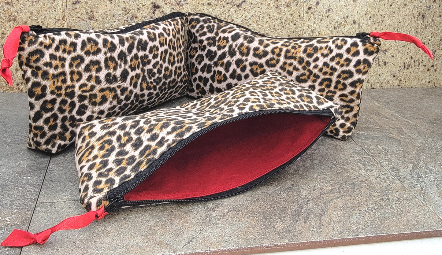 Super Cute Hand Made In The U.S.A. Leopard Print Tote Bag Red Lining - 3 Sizes